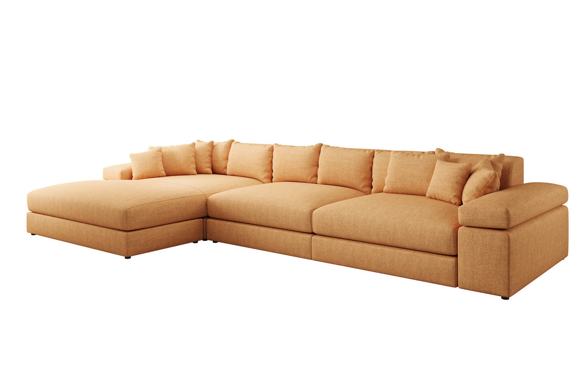 Designer corner sofa Bernardo Maxi with wide ottoman in linen look