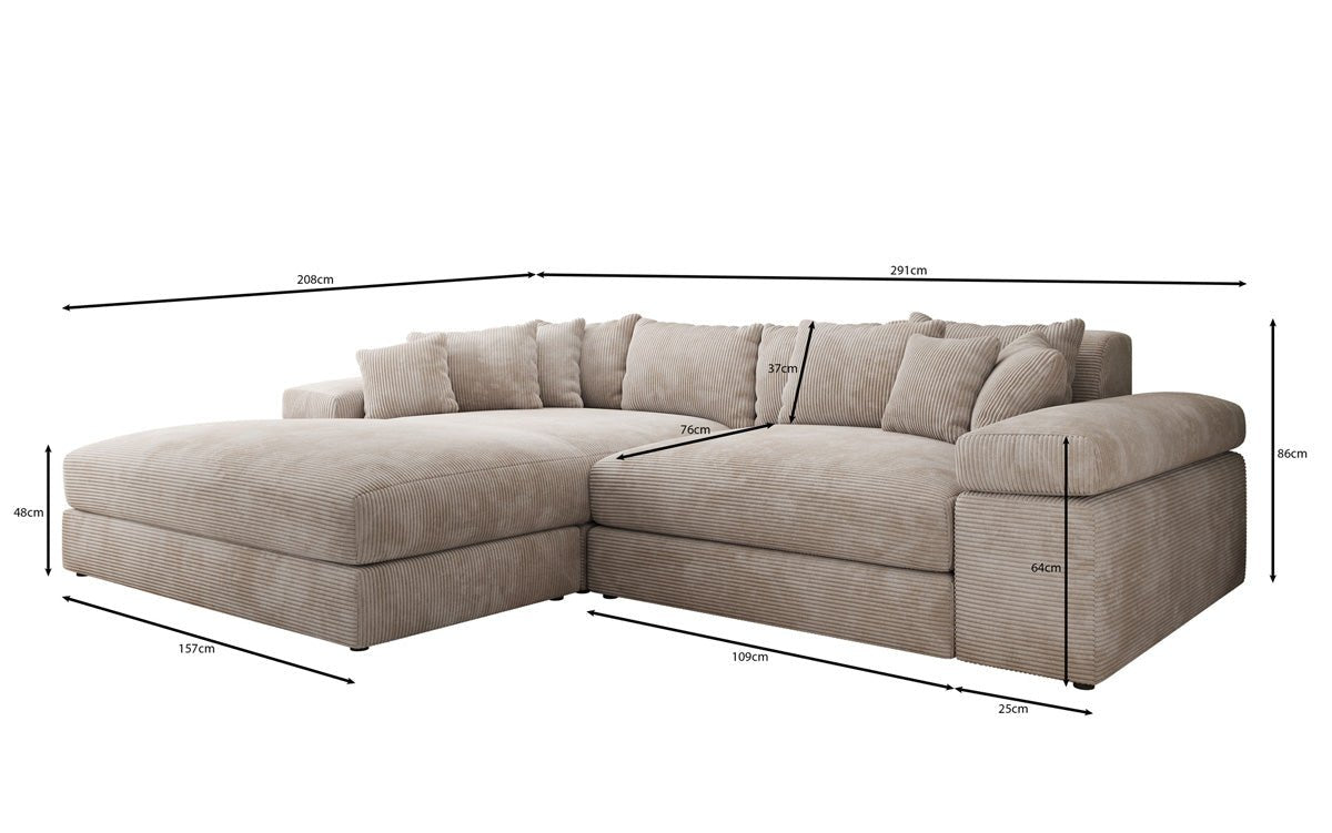 Designer Sofa Bernardo with wide Ottoman in Corduroy