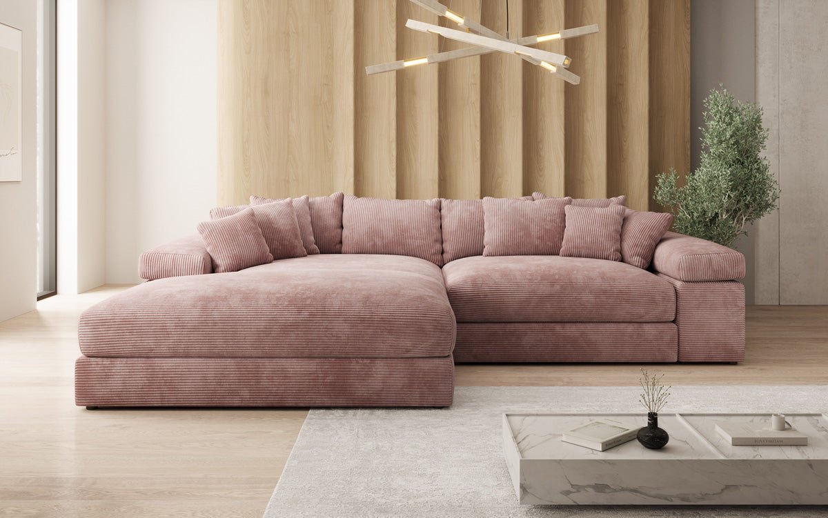 Designer Sofa Bernardo with wide Ottoman in Corduroy