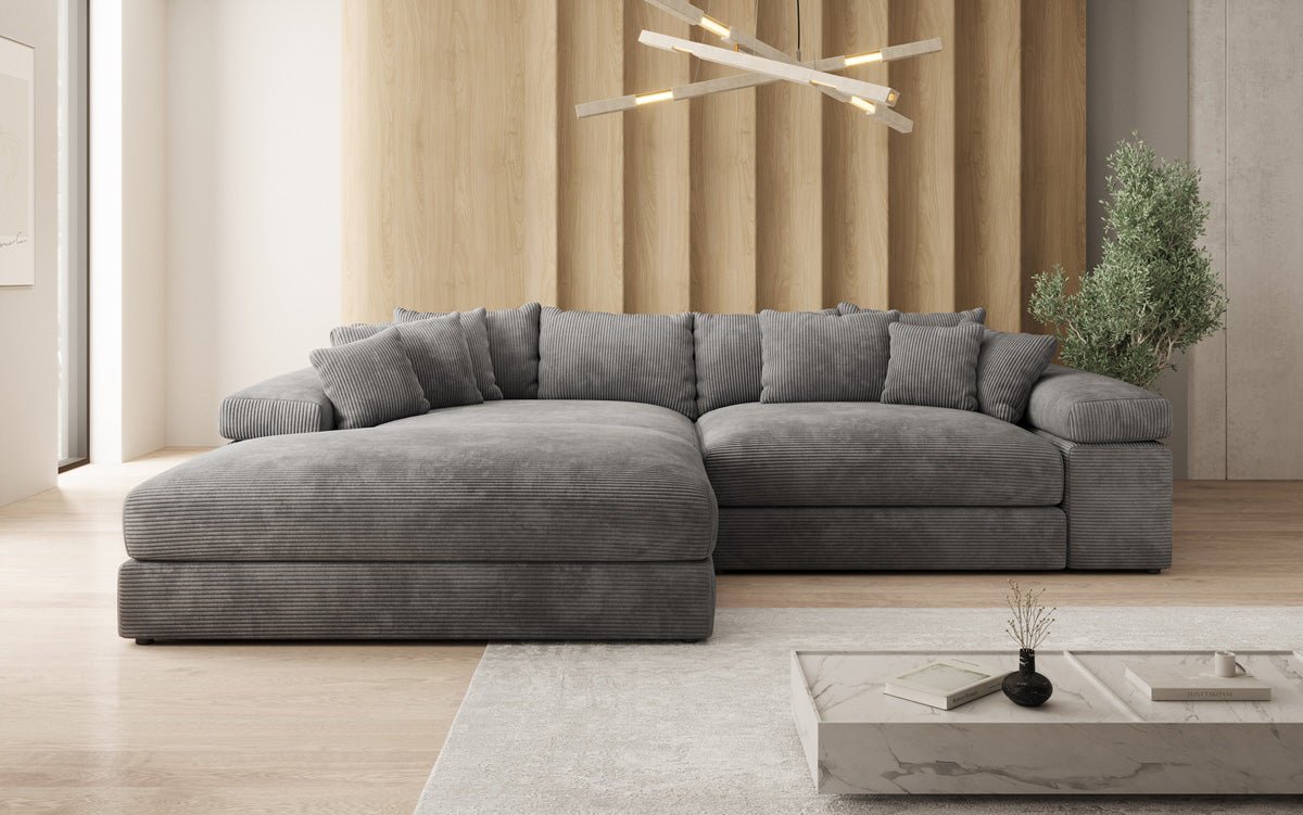 Designer Sofa Bernardo with wide Ottoman in Corduroy
