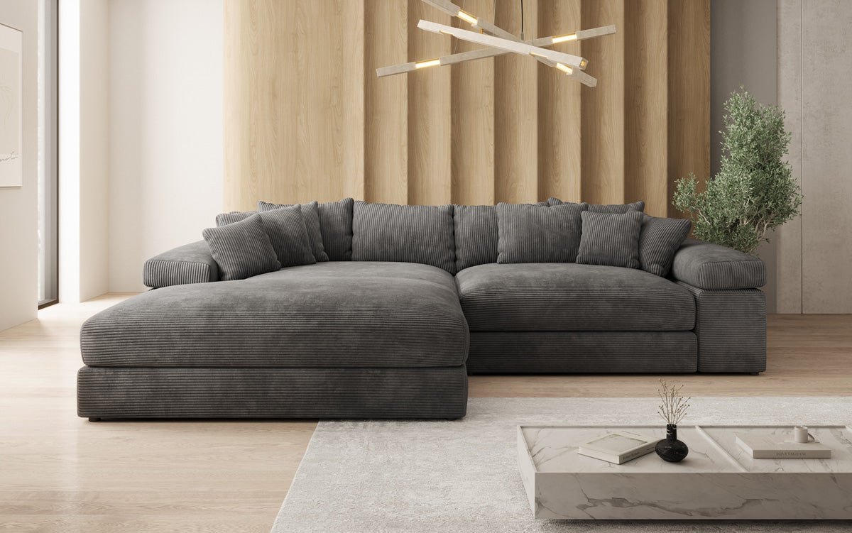 Designer Sofa Bernardo with wide Ottoman in Corduroy