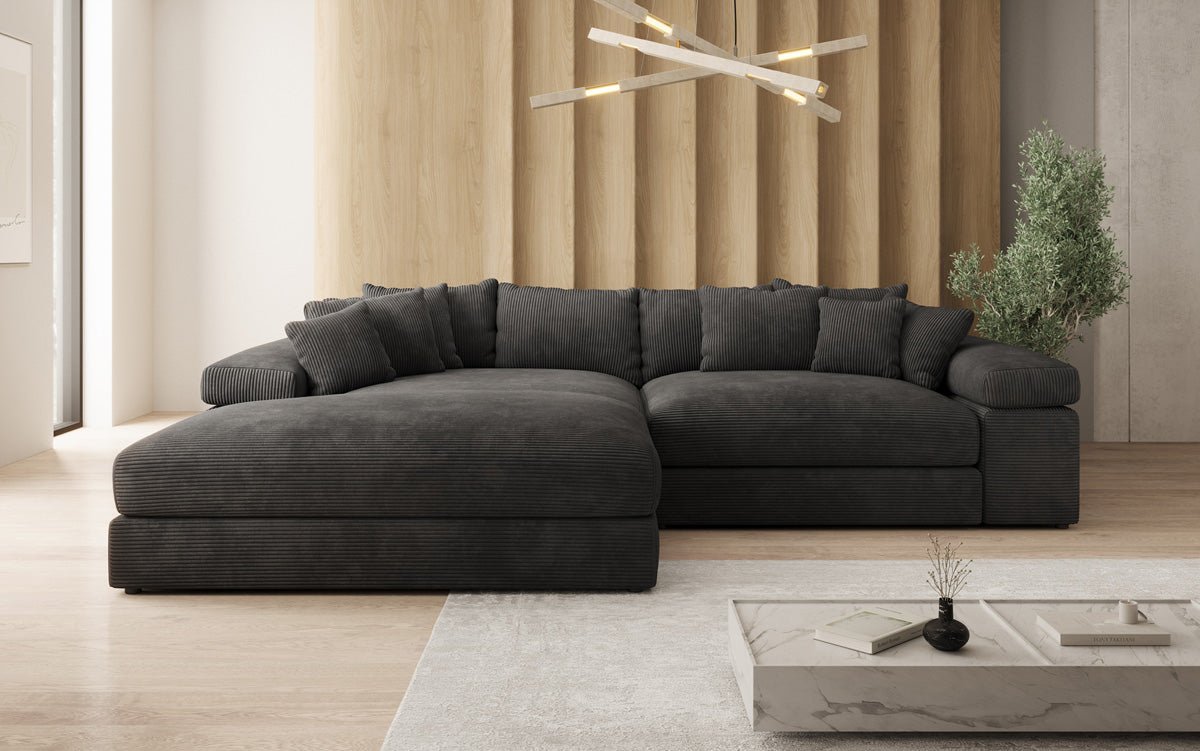 Designer Sofa Bernardo with wide Ottoman in Corduroy