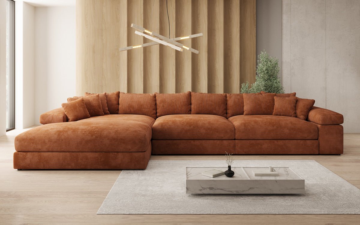 Designer Sofa Bernardo L Maxi with Wide Ottoman in Corduroy