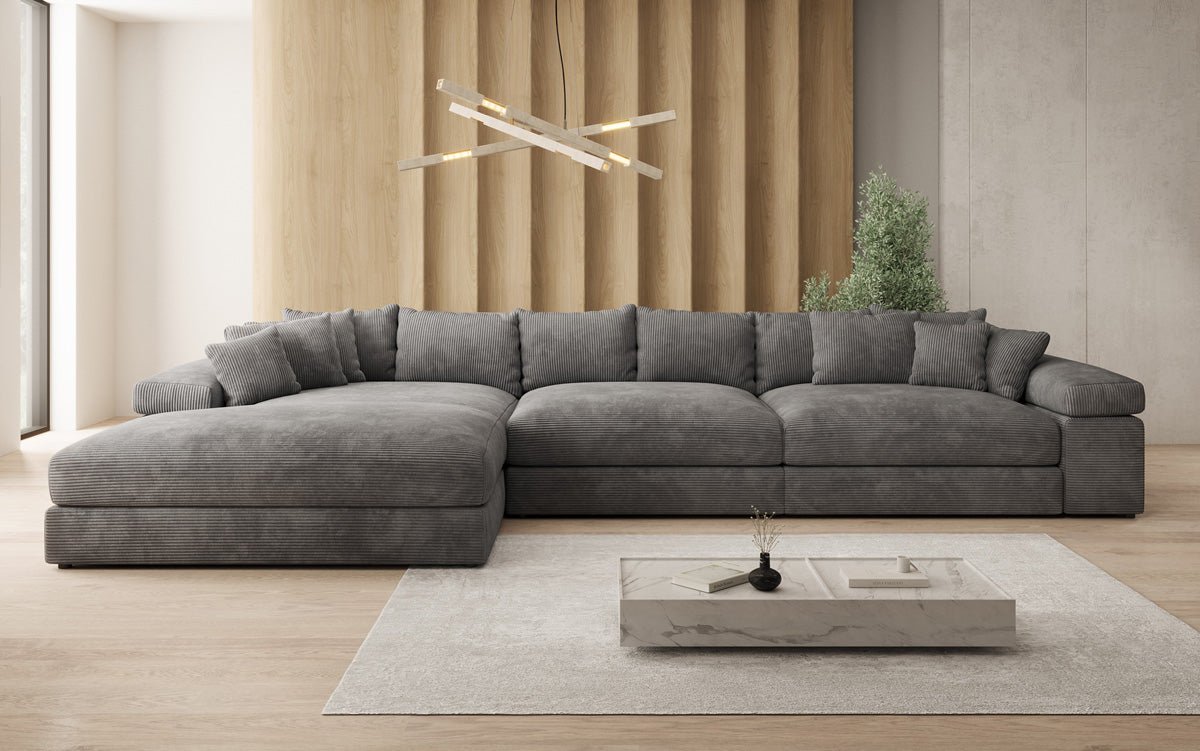 Designer Sofa Bernardo L Maxi with Wide Ottoman in Corduroy