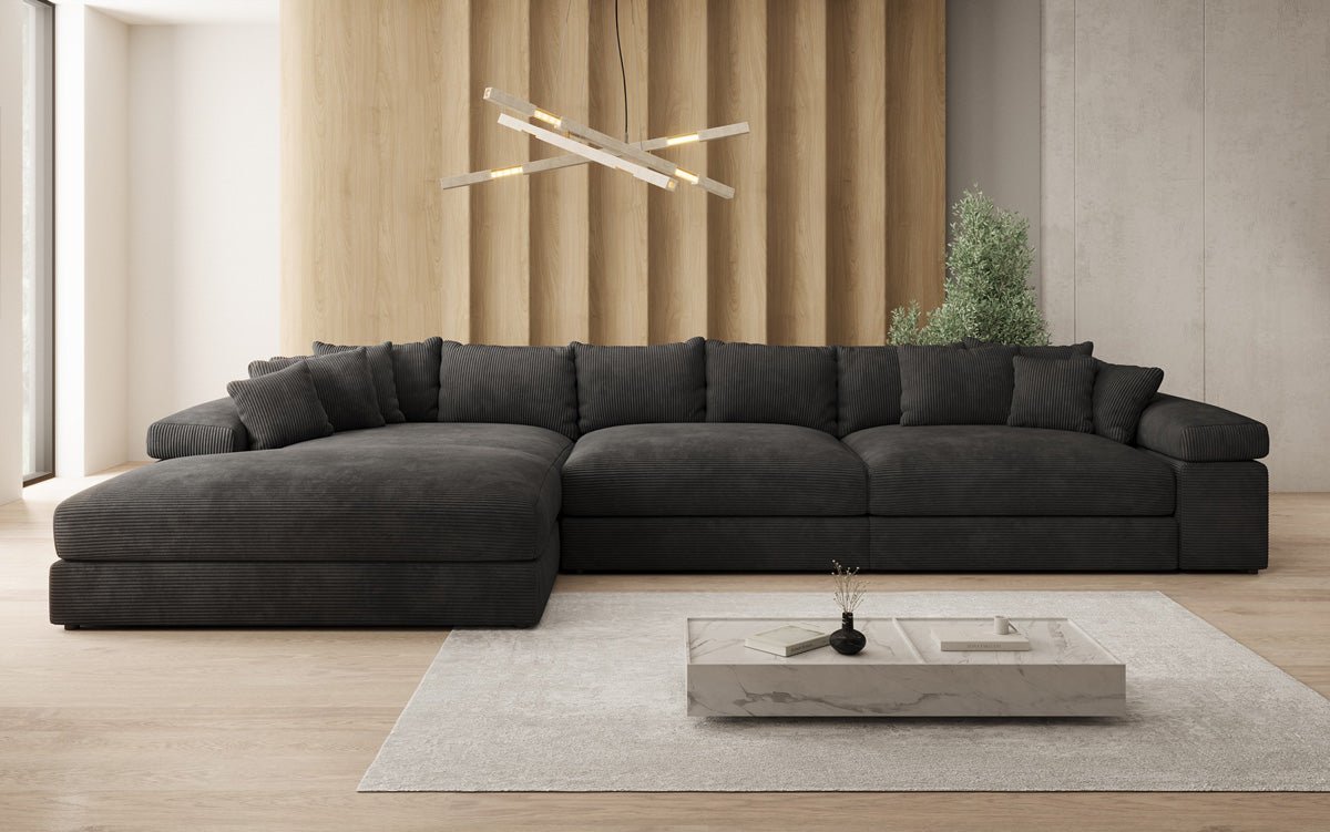 Designer Sofa Bernardo L Maxi with Wide Ottoman in Corduroy