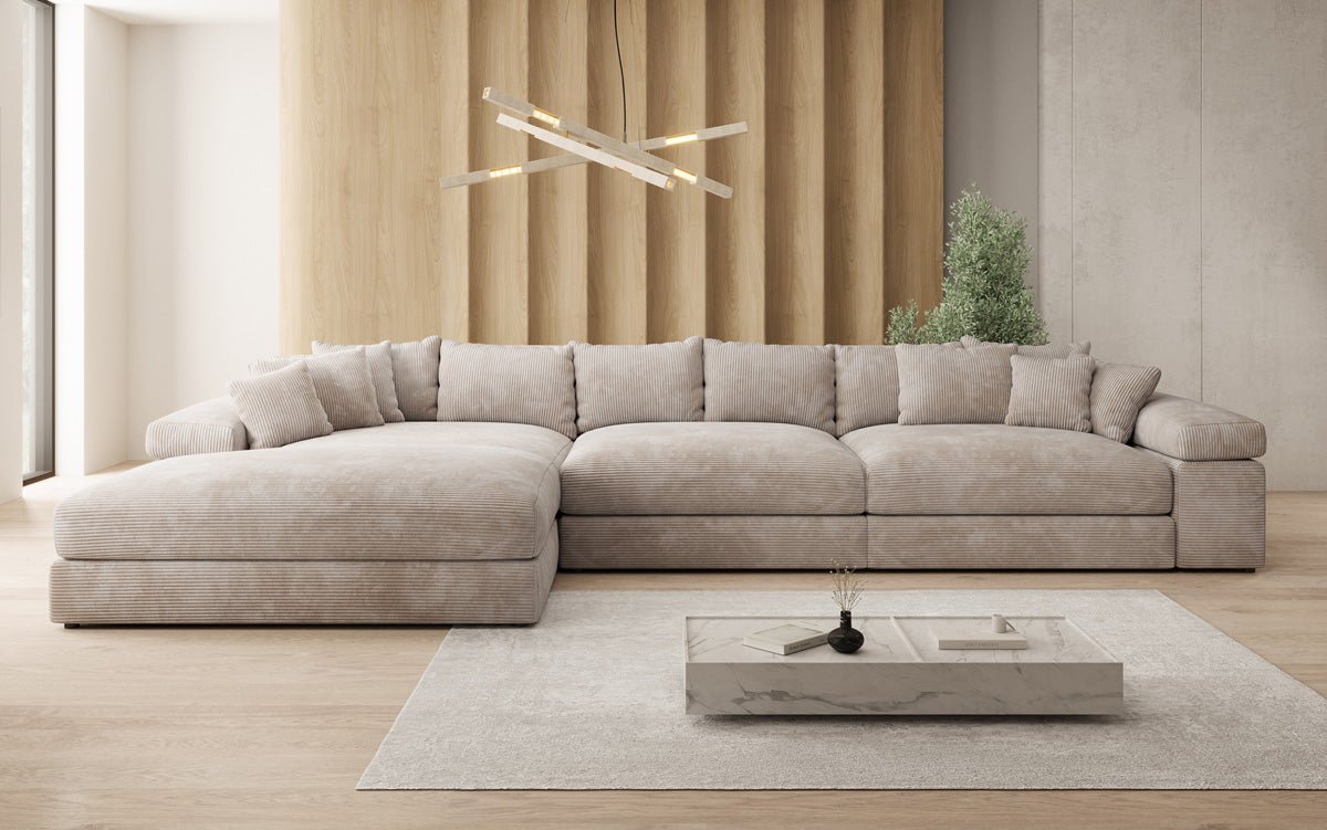 Designer Sofa Bernardo L Maxi with Wide Ottoman in Corduroy