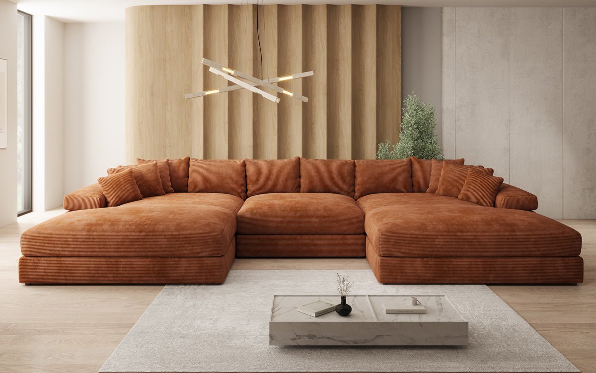 Designer Sofa Bernardo U mit breiter Ottomane in Cord