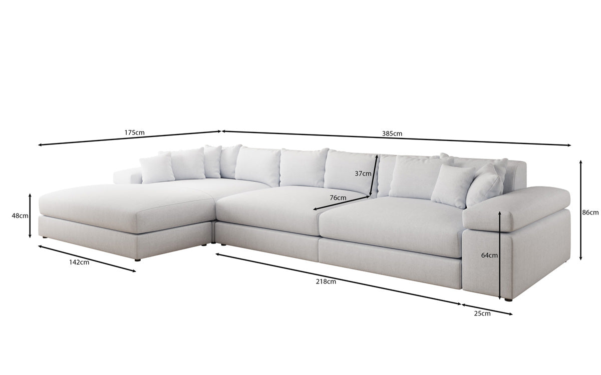 Designer corner sofa Bernardo Maxi with wide ottoman in linen look