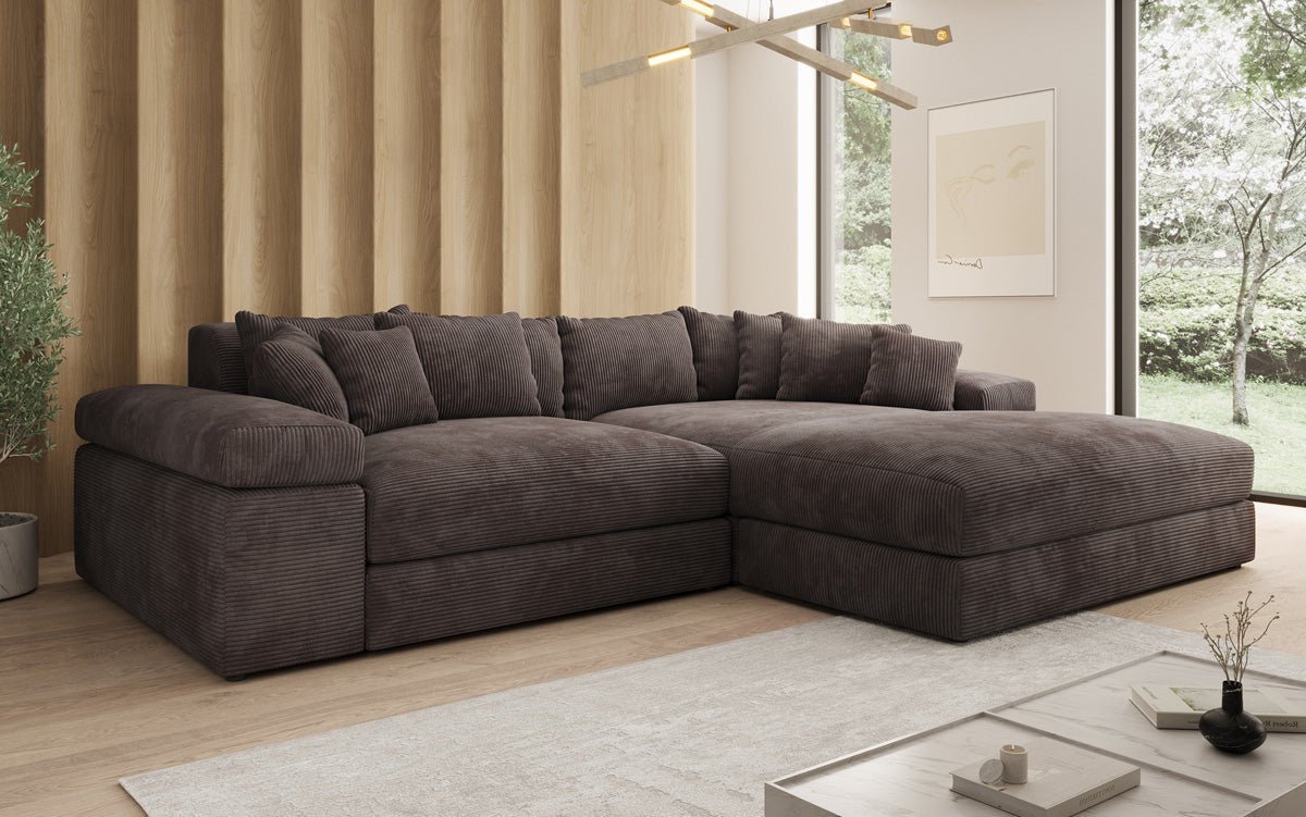 Designer Sofa Bernardo with wide Ottoman in Corduroy