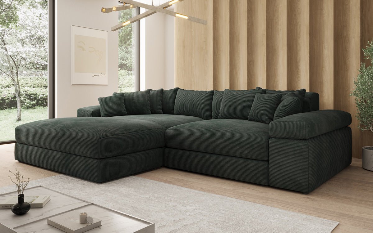 Designer Sofa Bernardo with wide Ottoman in Corduroy