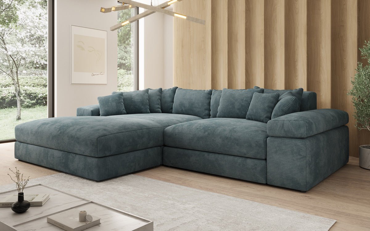 Designer Sofa Bernardo with wide Ottoman in Corduroy