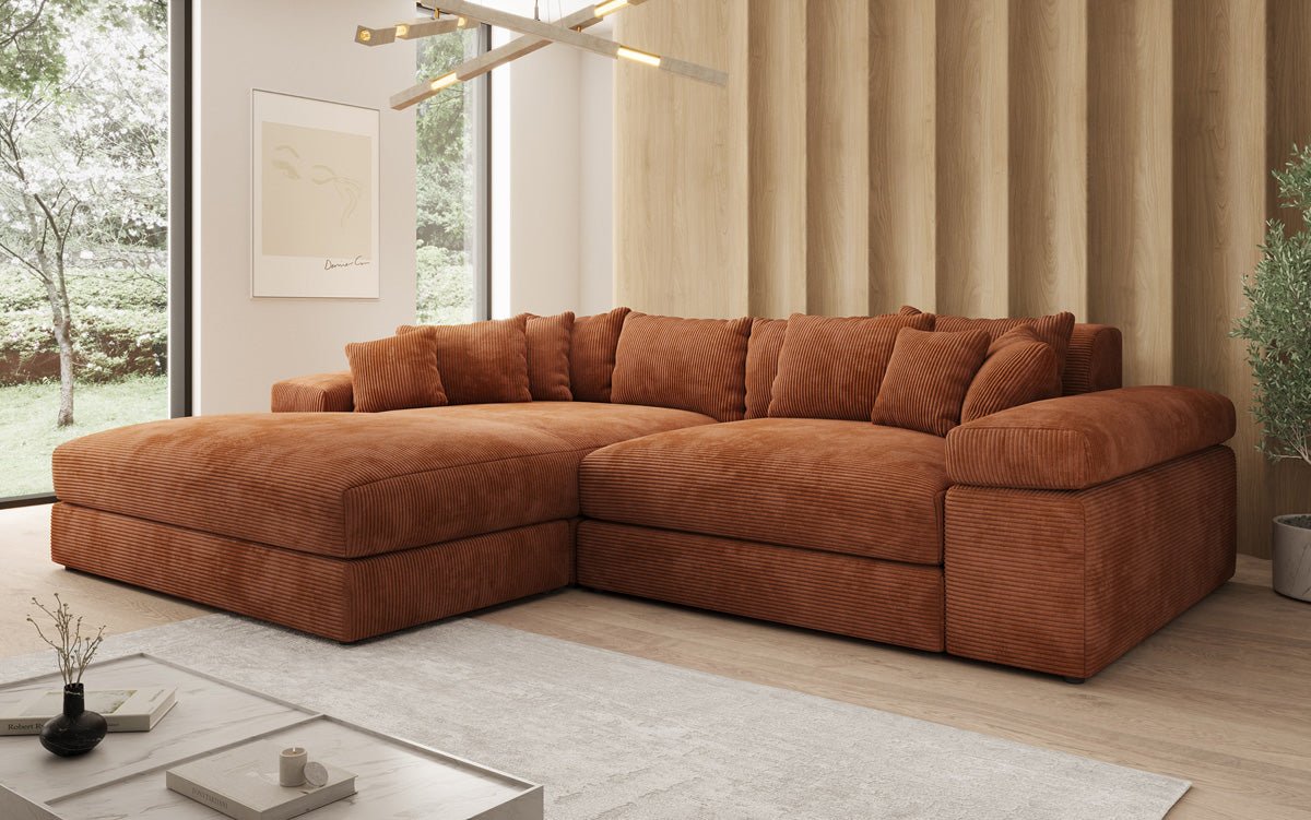 Designer Sofa Bernardo with wide Ottoman in Corduroy