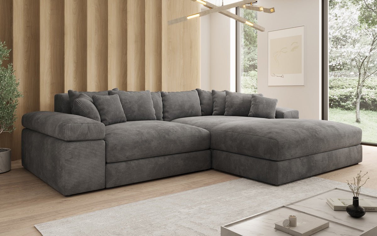 Designer Sofa Bernardo with wide Ottoman in Corduroy