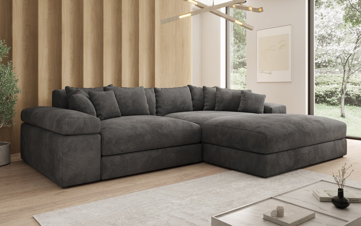 Designer Sofa Bernardo with wide Ottoman in Corduroy