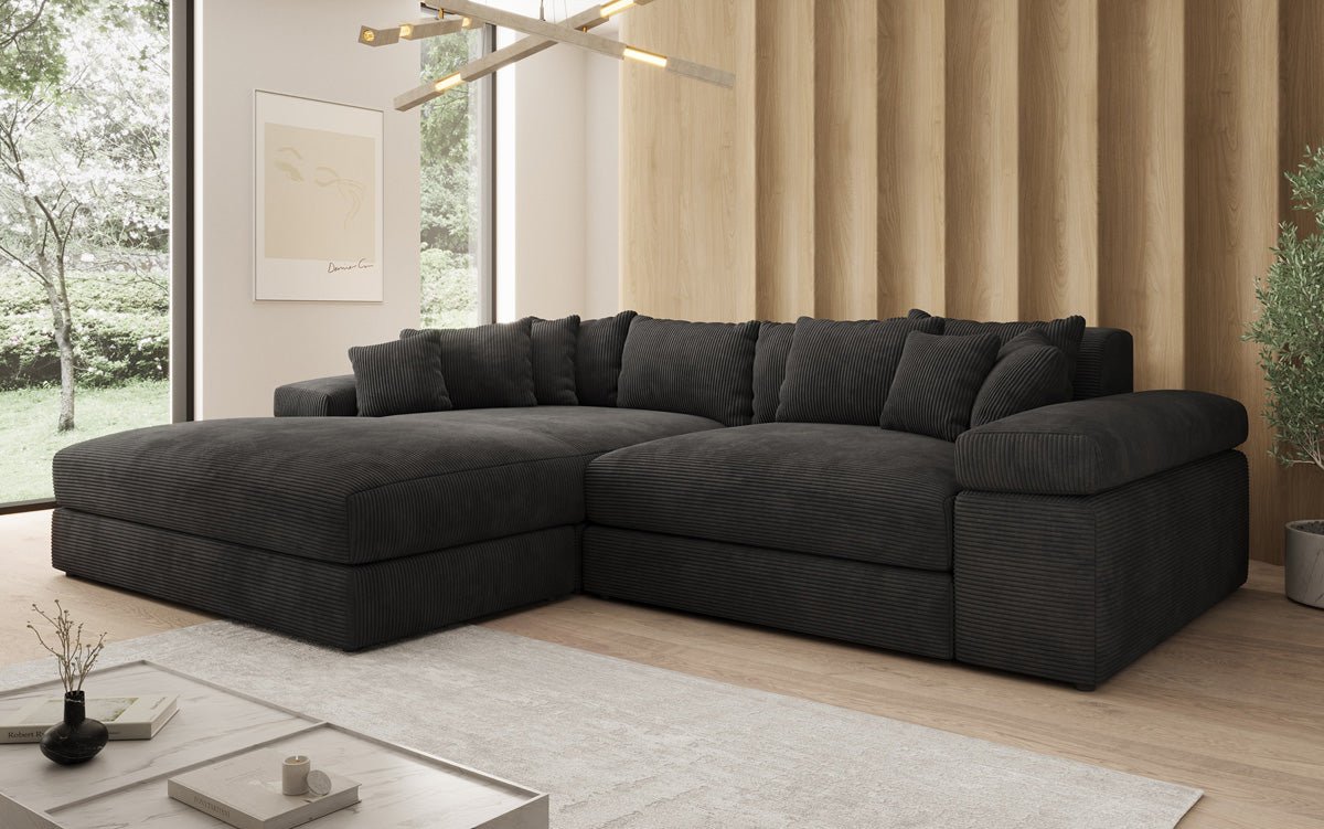 Designer Sofa Bernardo with wide Ottoman in Corduroy