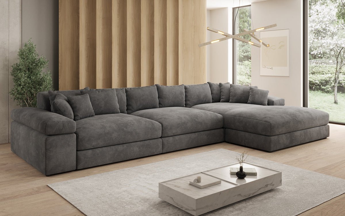 Designer Sofa Bernardo L Maxi with Wide Ottoman in Corduroy