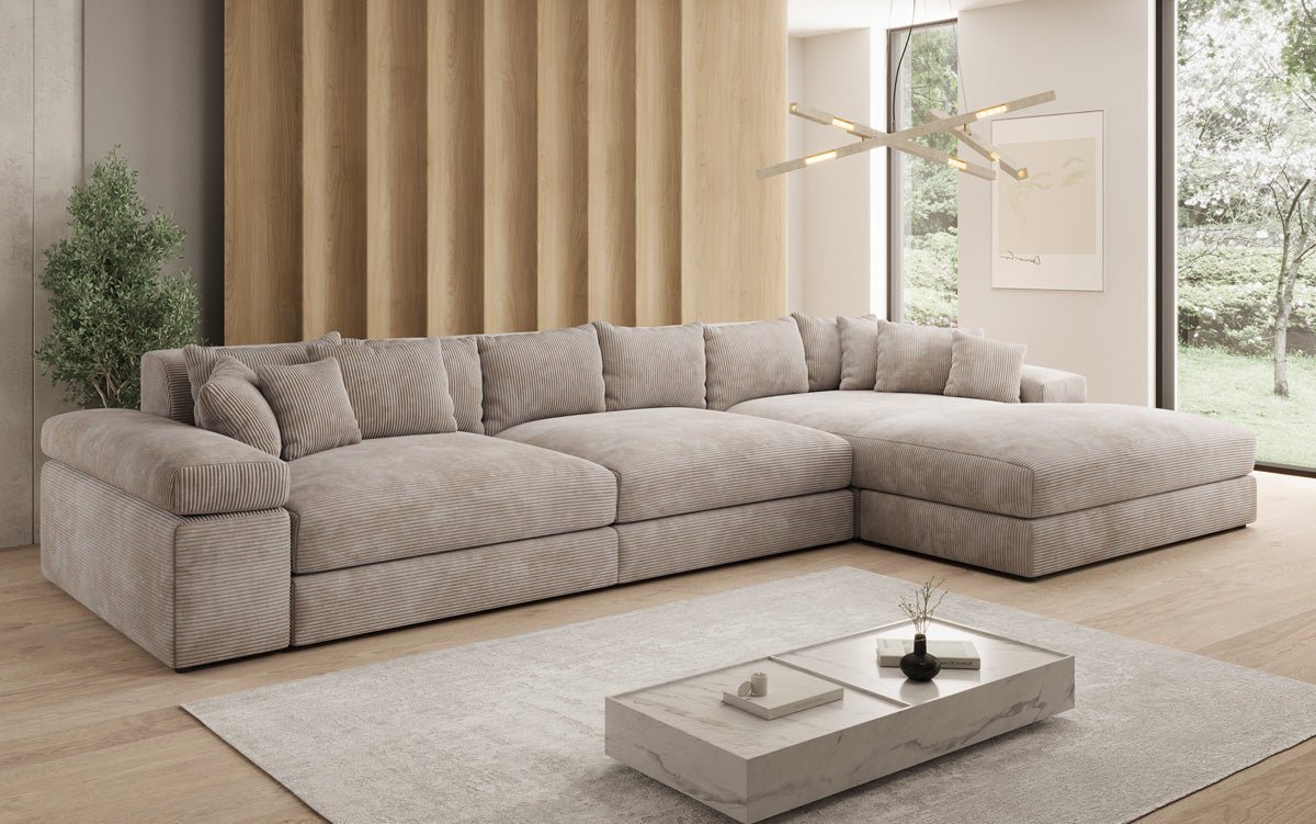 Designer Sofa Bernardo L Maxi with Wide Ottoman in Corduroy