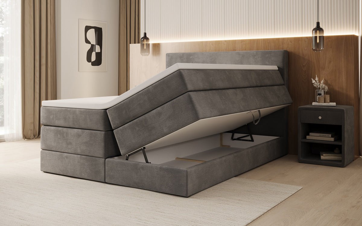 Box spring bed Noren with storage in velvet