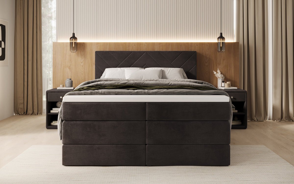 Box spring bed Norella with storage in velvet