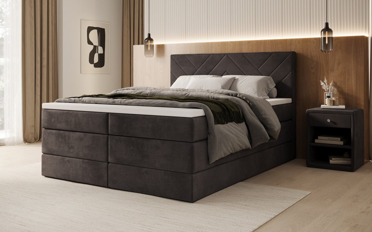 Box spring bed Norella with storage in velvet