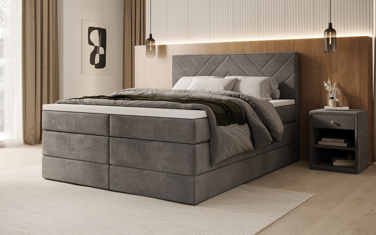 Box spring bed Norella with storage in velvet