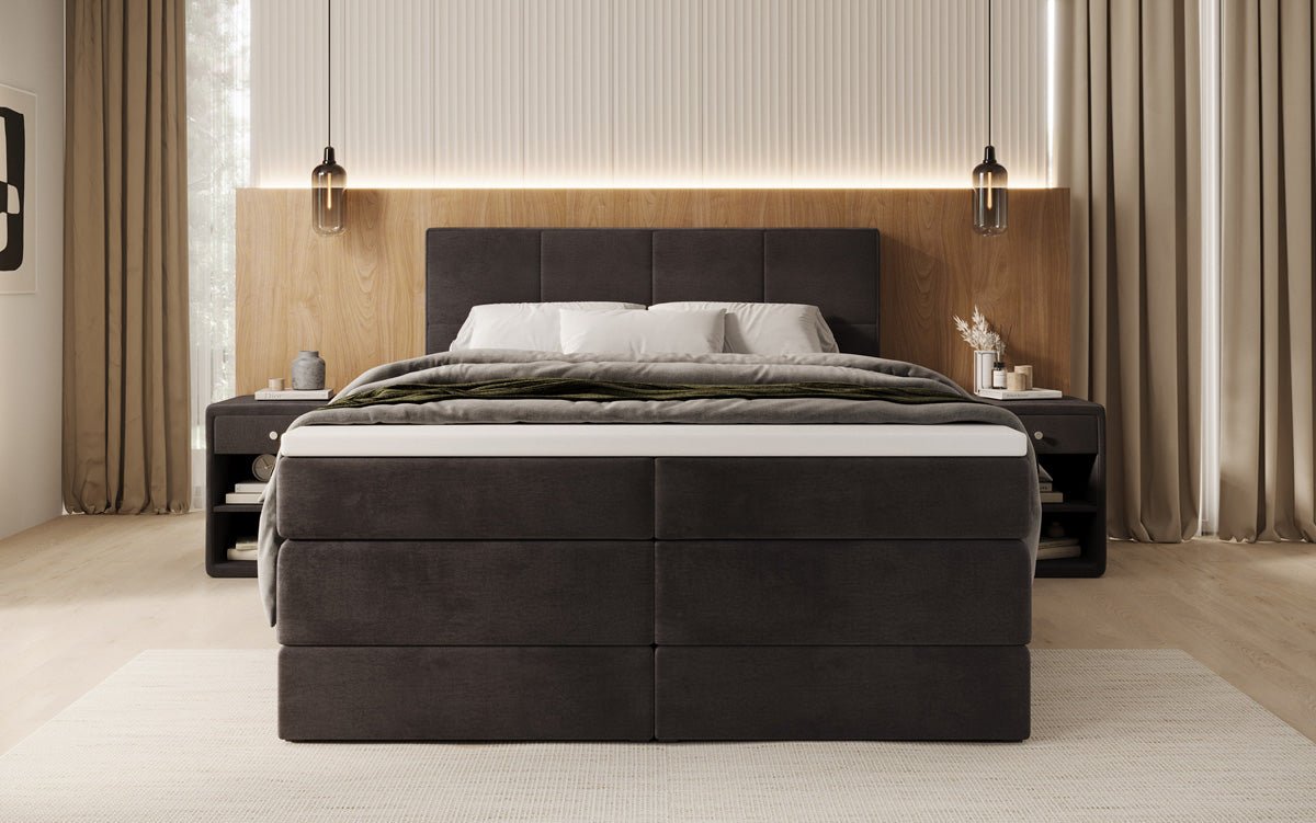 Box spring bed Mareno with storage in velvet