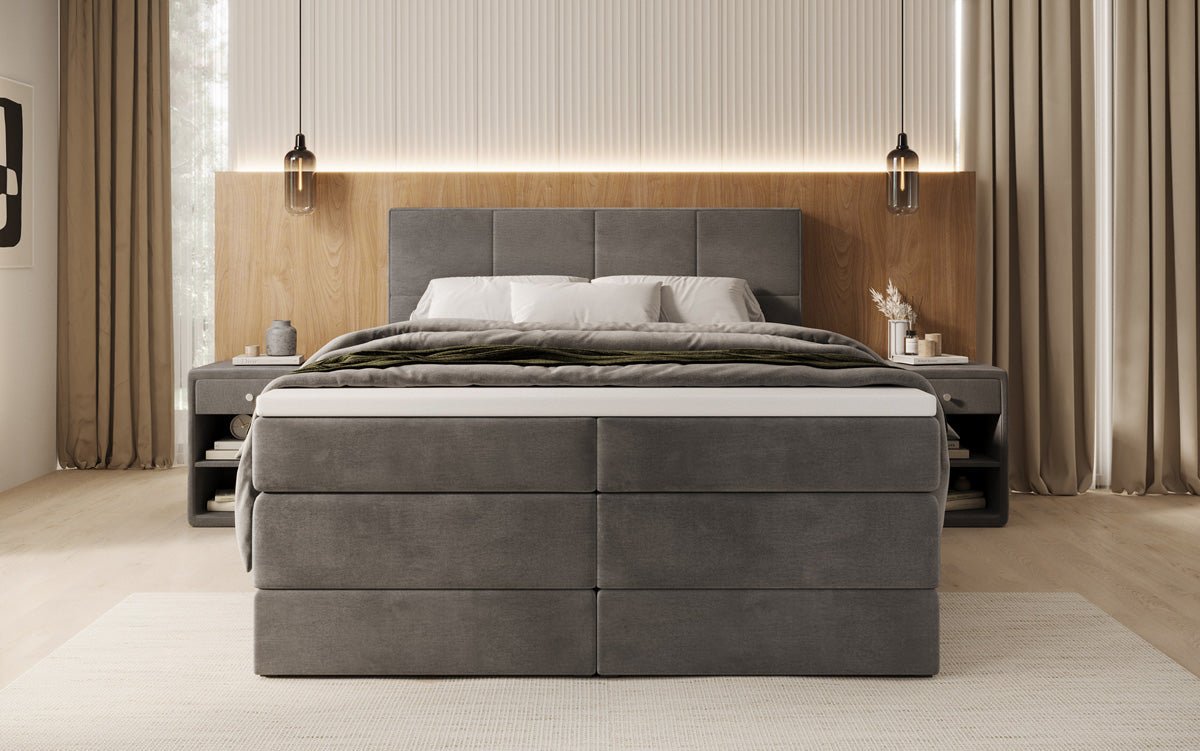 Box spring bed Mareno with storage in velvet