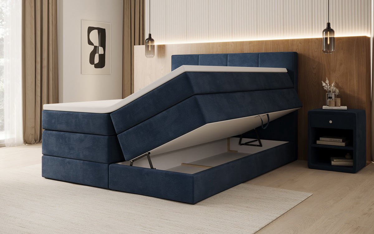 Box spring bed Mareno with storage in velvet