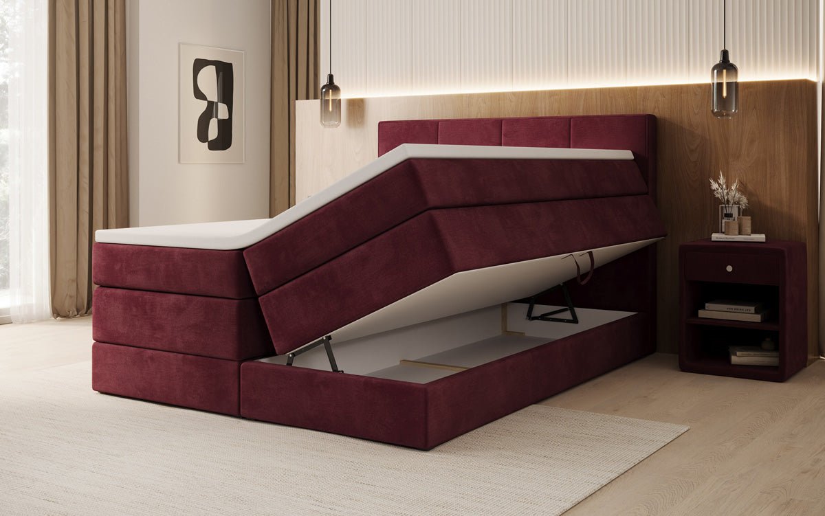 Box spring bed Mareno with storage in velvet