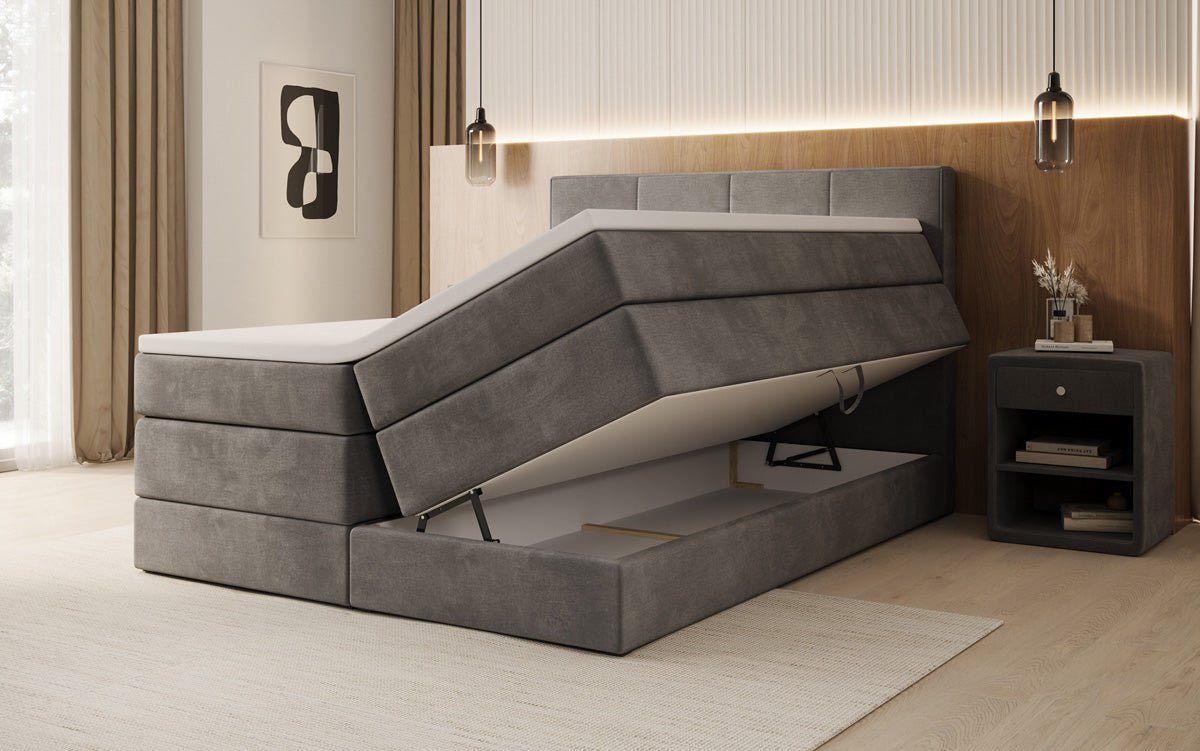 Box spring bed Mareno with storage in velvet