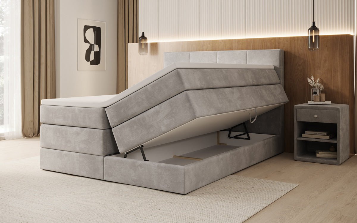 Box spring bed Mareno with storage in velvet