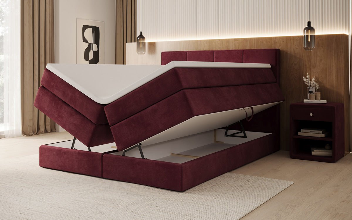 Box spring bed Mareno with storage in velvet