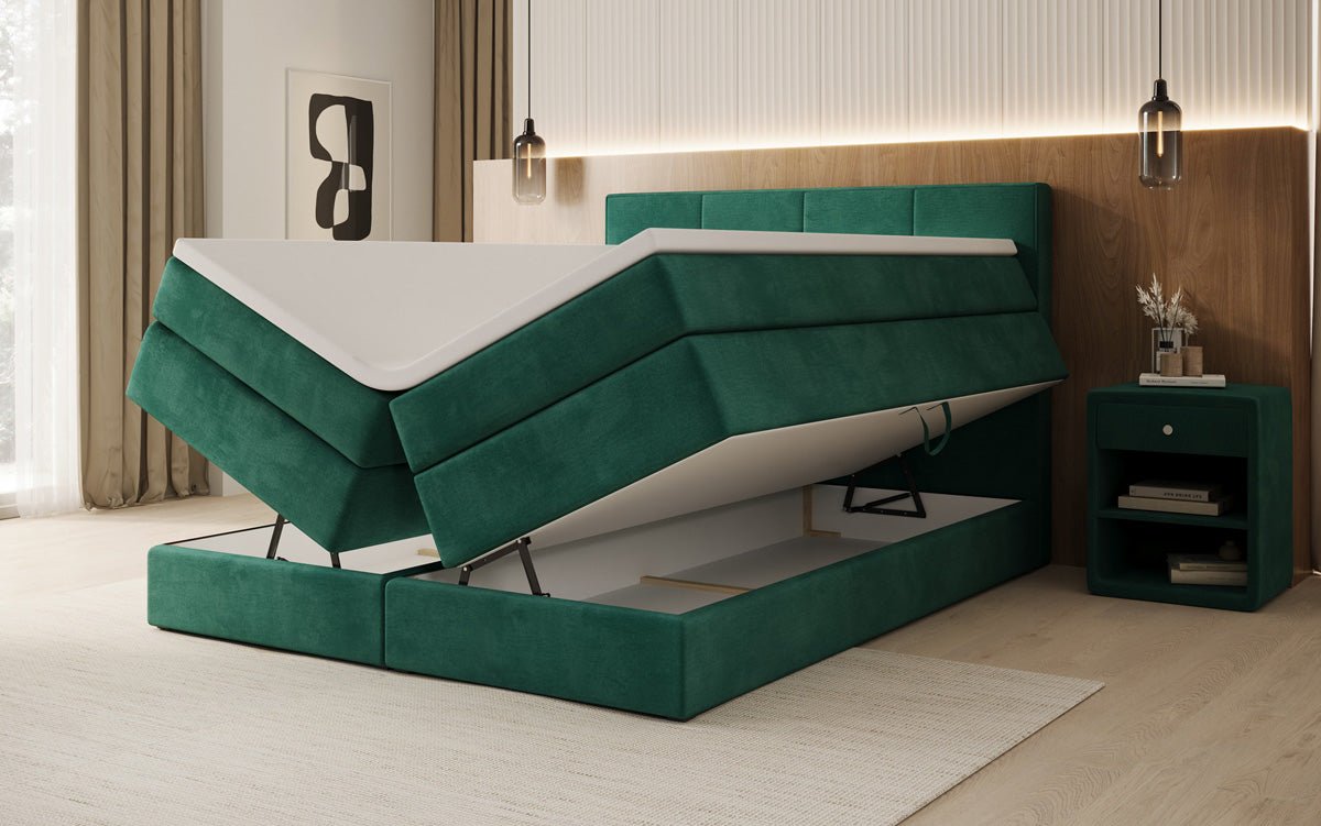 Box spring bed Mareno with storage in velvet