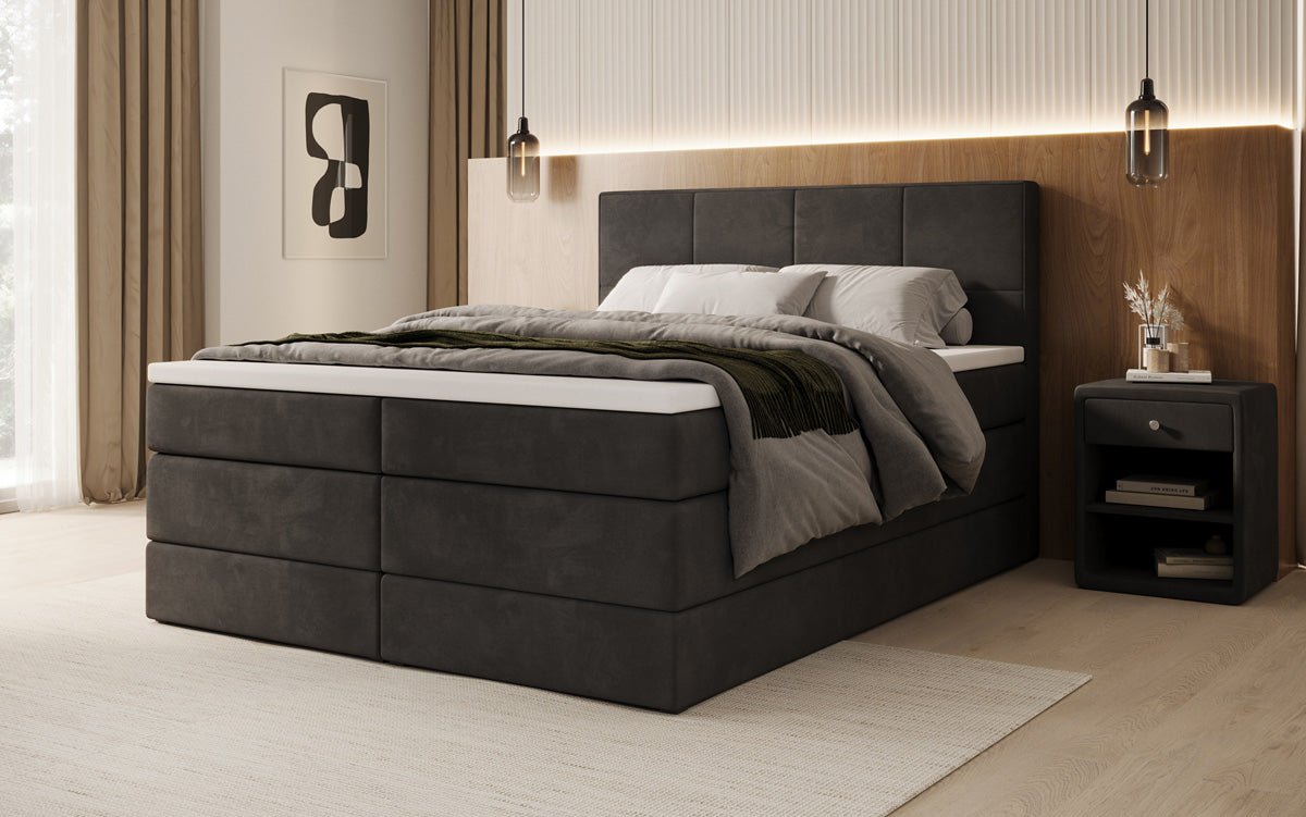 Box spring bed Mareno with storage in velvet