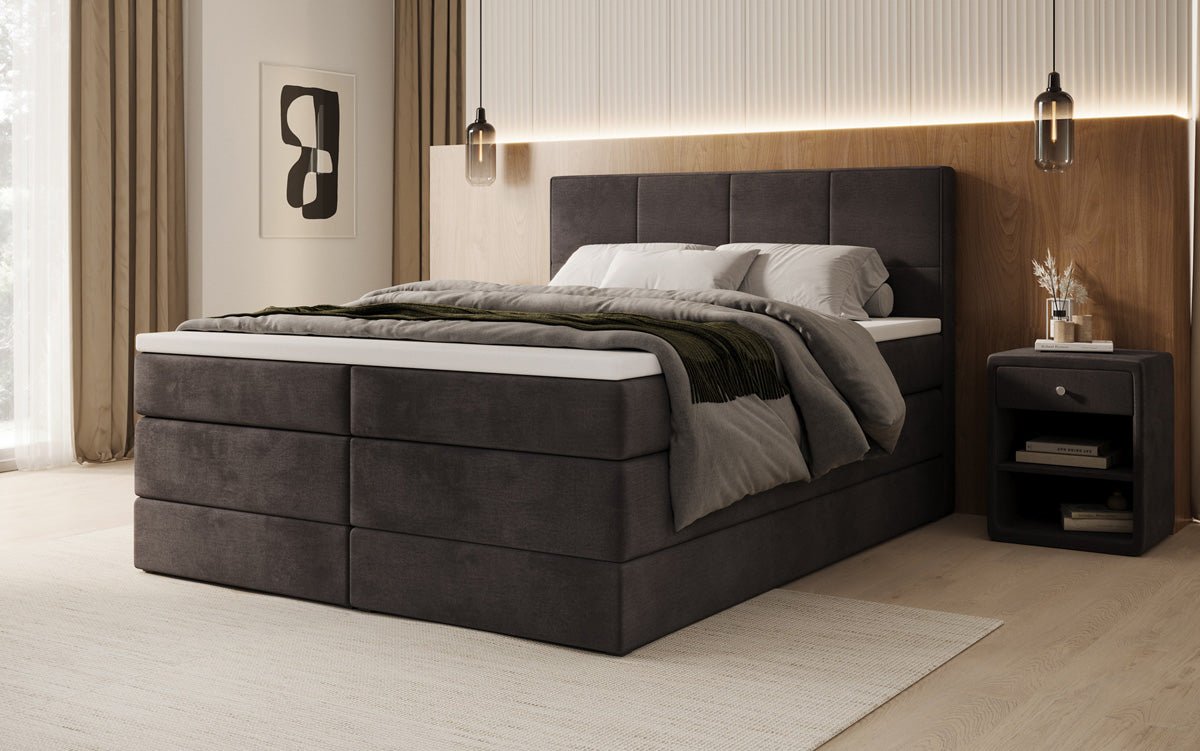 Box spring bed Mareno with storage in velvet