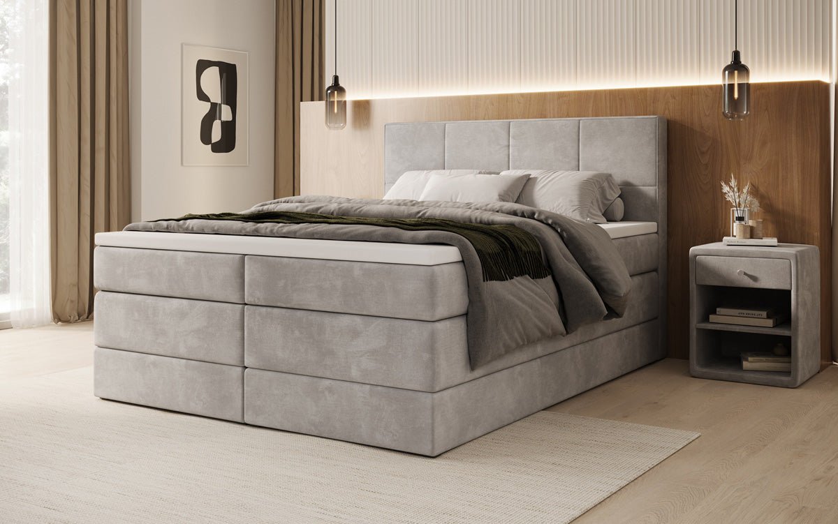Box spring bed Mareno with storage in velvet