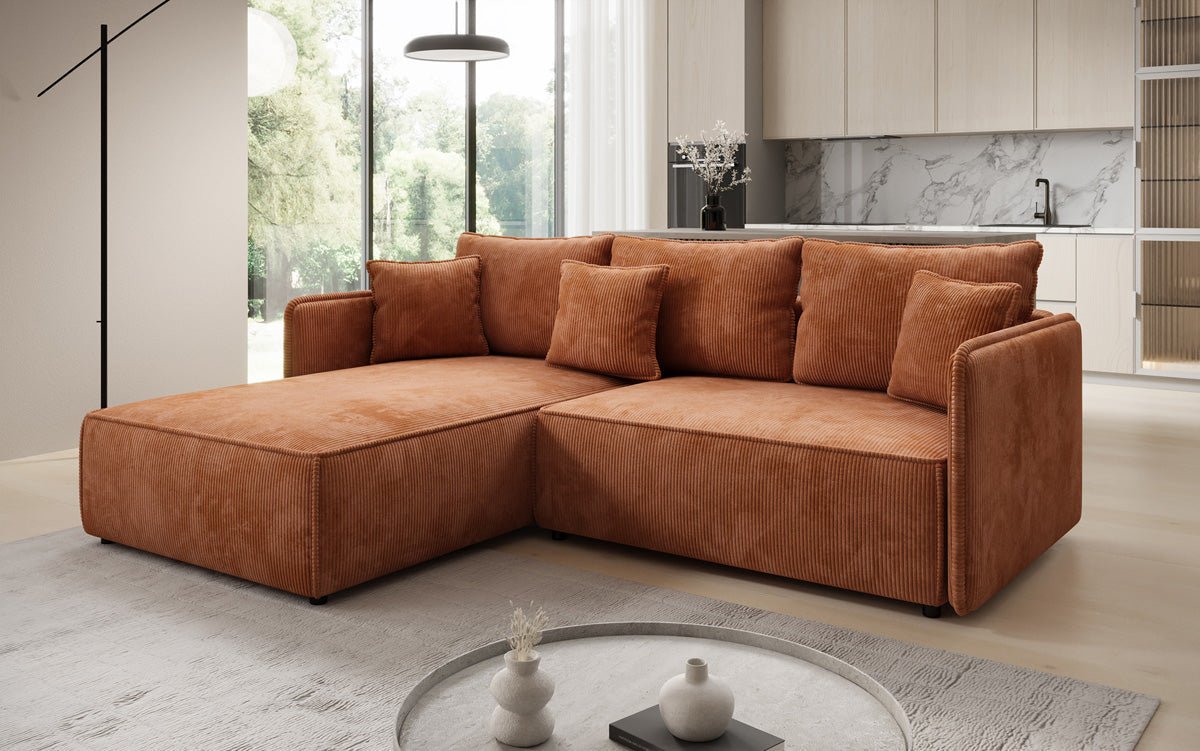 Designer Sofa Marlen mit Schlaf- und Klappfunktion in Cord