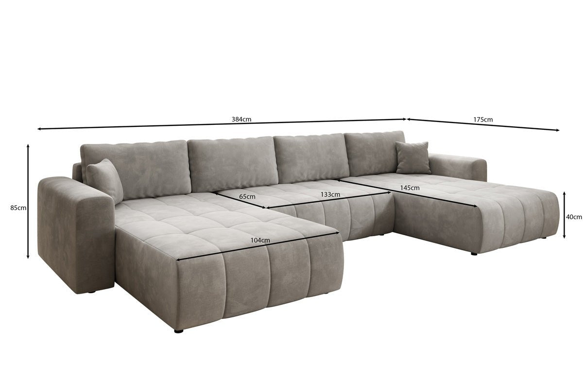 Designer sofa Leveno U with sleeping and folding function in velvet