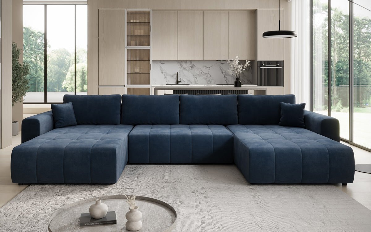 Designer sofa Leveno U with sleeping and folding function in velvet