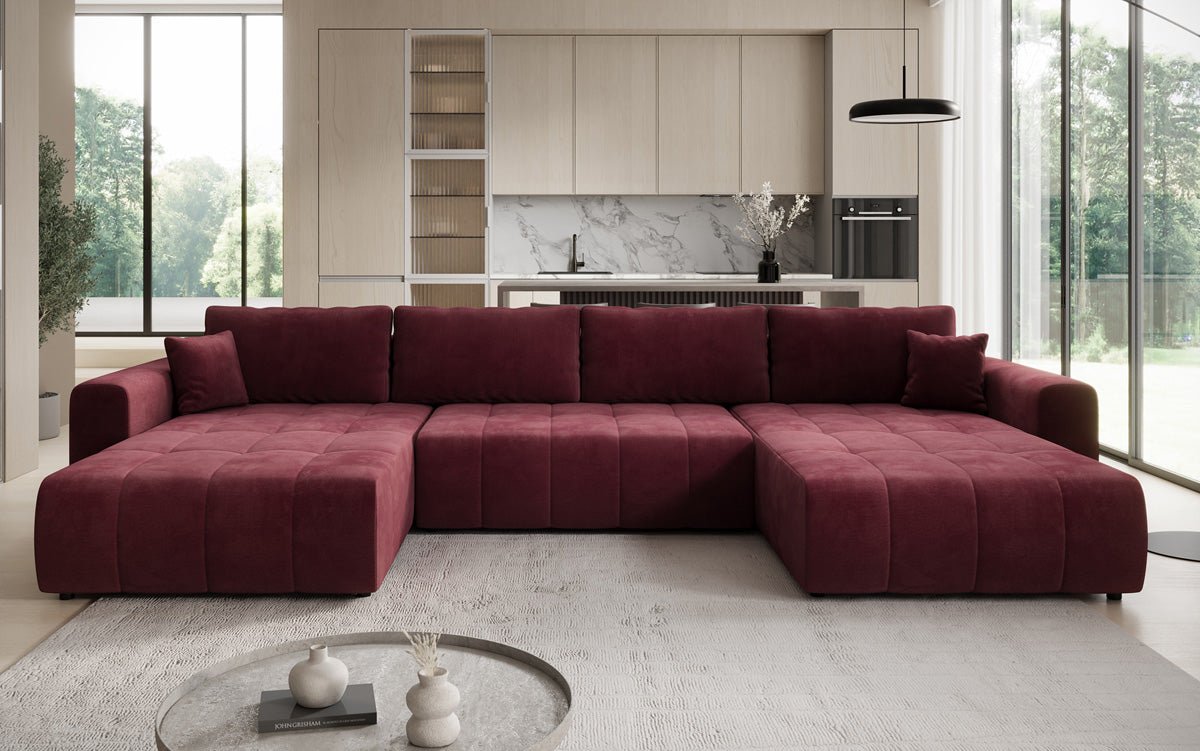 Designer sofa Leveno U with sleeping and folding function in velvet