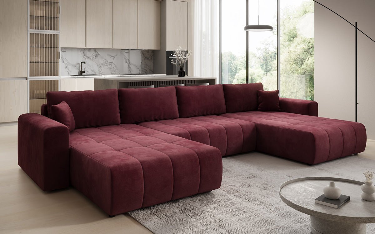 Designer sofa Leveno U with sleeping and folding function in velvet