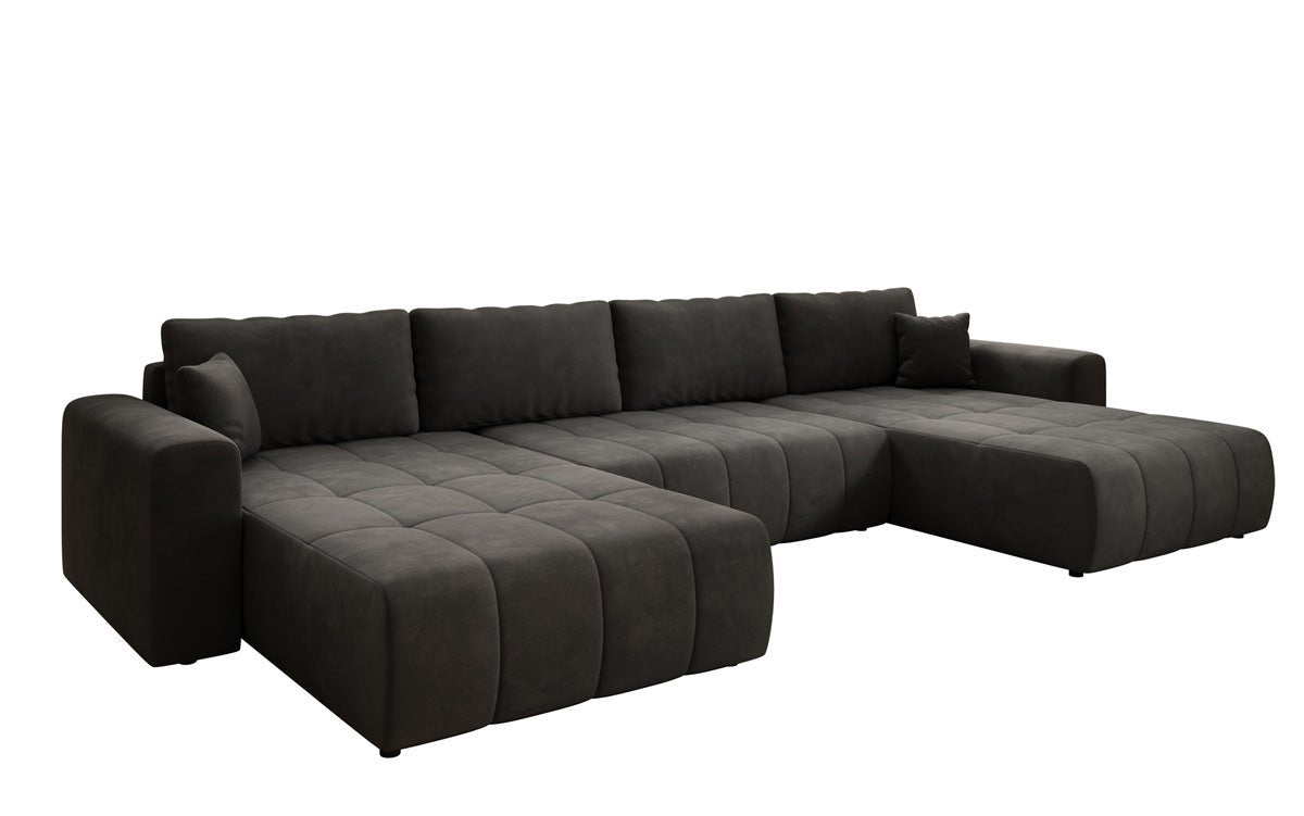 Designer sofa Leveno U with sleeping and folding function in velvet