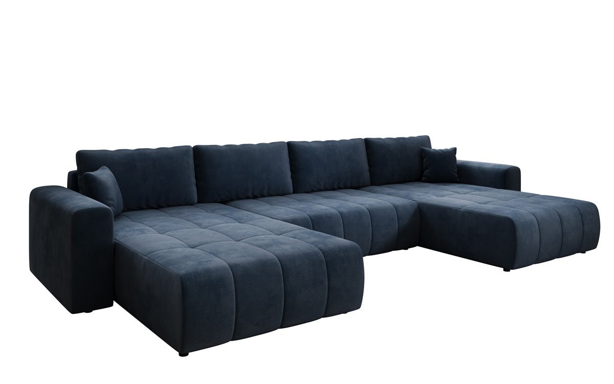 Designer sofa Leveno U with sleeping and folding function in velvet