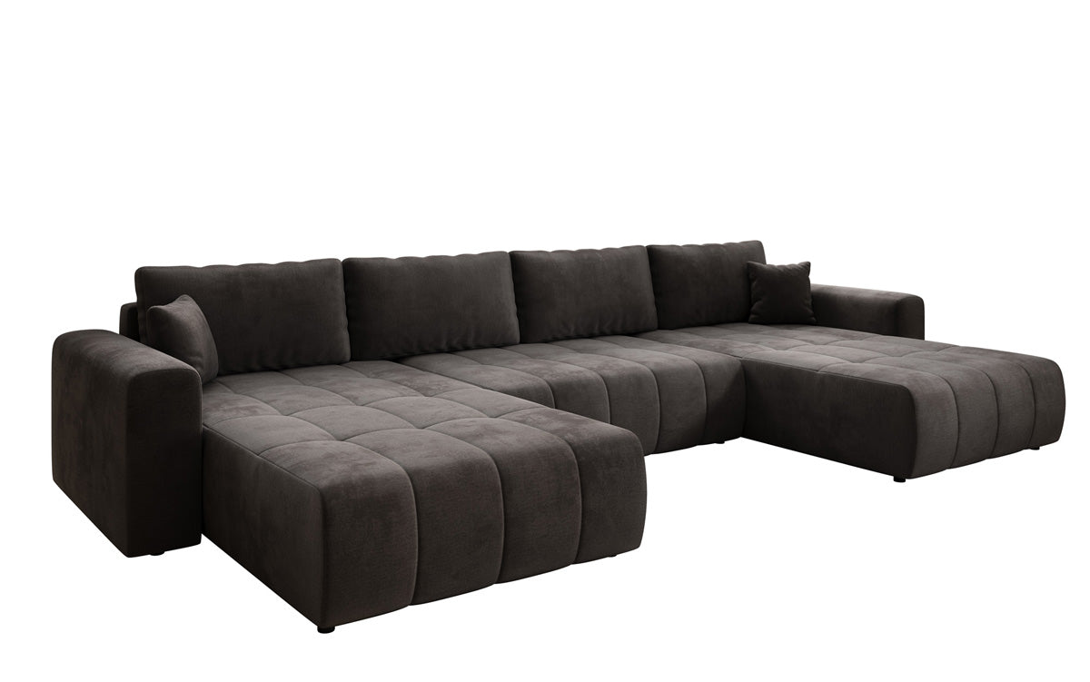 Designer sofa Leveno U with sleeping and folding function in velvet