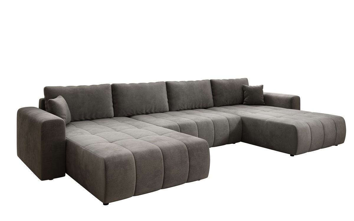 Designer sofa Leveno U with sleeping and folding function in velvet