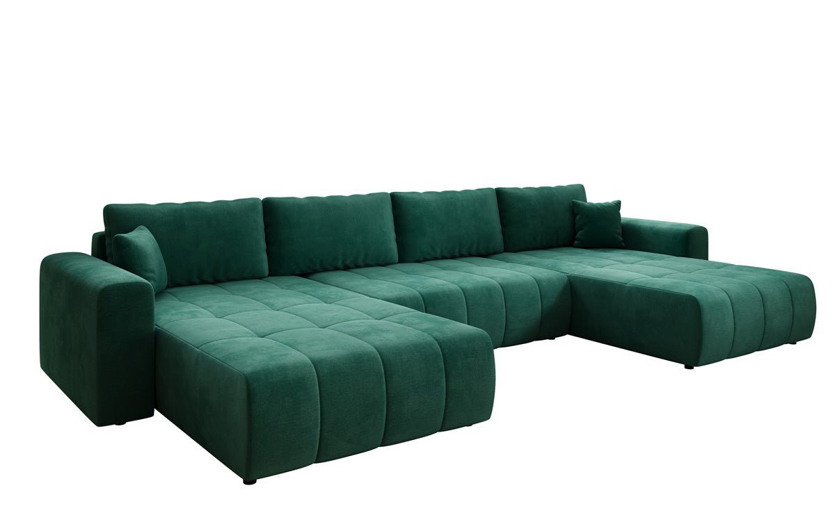 Designer sofa Leveno U with sleeping and folding function in velvet