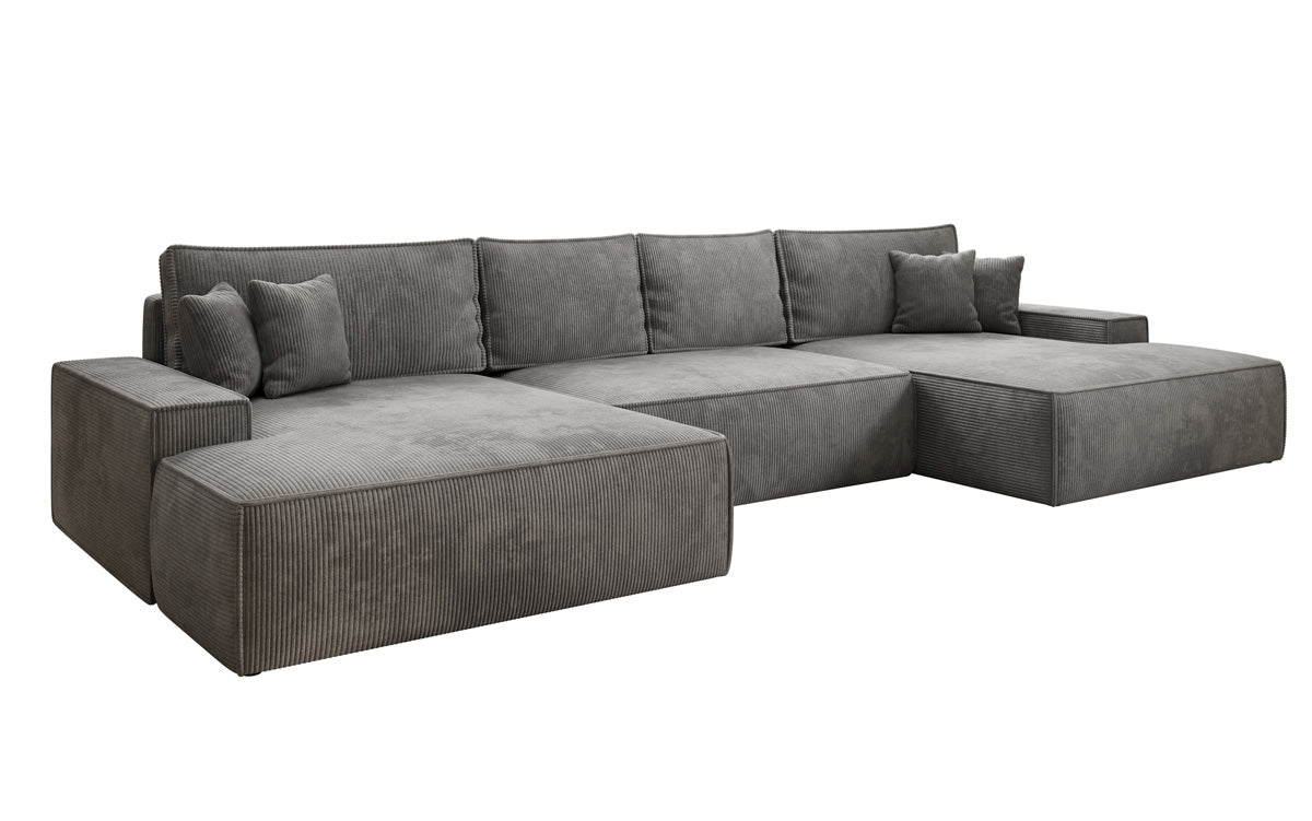 Designer Sofa Verona U mit breiter Ottomane mit Schlaffunktion und Stauraum in Cord