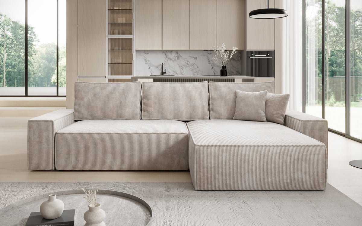 Designer sofa Lunaro with sleep and folding function in Corduroy