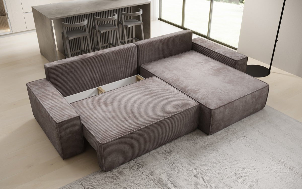 Designer sofa Lunaro with sleep and folding function in Corduroy