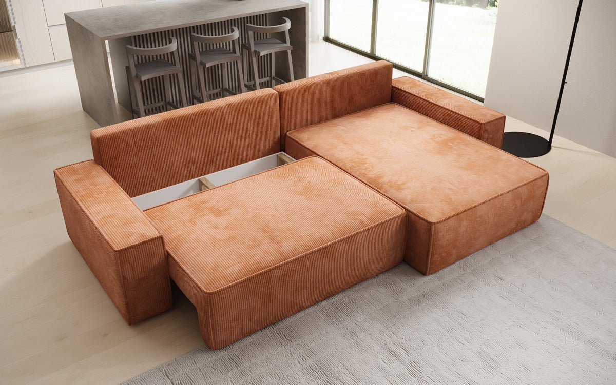 Designer sofa Lunaro with sleep and folding function in Corduroy